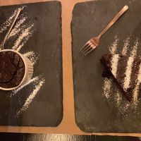 vegan souffle and a vegan chocolate banana almond cake   at ONO in Rhodes