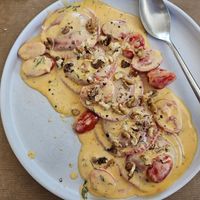 Beetroot ravioli with tomatoes and walnuts 😍 at ONO in Rhodes