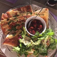 Vegan cheese and broccoli quesidillas with beansalsa and mustard sallad at ONO in Rhodes