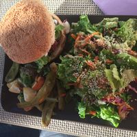 Vegan beand and qinoaburger with potato and sallad at ONO in Rhodes