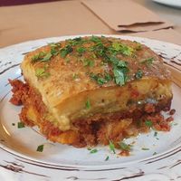 Vegan moussaka with minced soya at ONO by Marouli in Rhodes