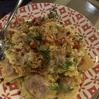 Ravioli with capers, dill, pink peppercorn and cherry tomatoes  at ONO in Rhodes
