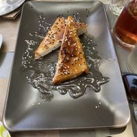 Vegan feta in filo pastry with agave syrup & sesame seeds at ONO in Rhodes