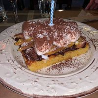 Traditional orange cake, chocolate, peaches and coconut icecream at ONO in Rhodes