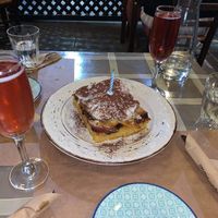 Cake and prosseco at ONO in Rhodes