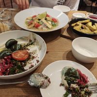 Fries, Thai noodles and lentil and hummus plate at Plants in Taipei
