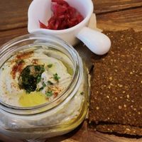 Mung-bean hummus --- super light and fluffy. I could do without the raw seeded crackers. Just give me a spoon and that hummus and I'll be happy. at Plants in Taipei