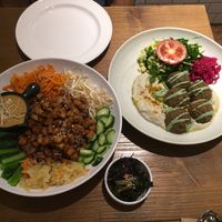 Korean style macrobiotic bibimbap and falafel plate at Plants in Taipei