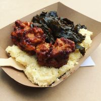 BBQ cauliflower, grits, and greens at Soul Cocina in Durham
