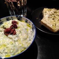 Tzatziki and cashew feta at Veganaki in Athens