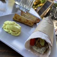 Wrap with herb and spearmint patties. Tiny bit dry but still good. at Veganaki in Athens