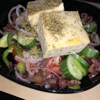 greek salad with vegan feta   at Veganaki in Athens