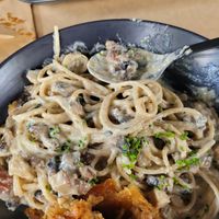 Carbonara pasta at Veganaki in Athens