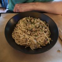 Vegan carbonara at Veganaki in Athens