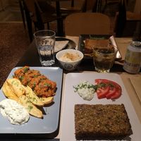 Soutzoukakia,  zucchini pie and pastitsio at Veganaki in Athens