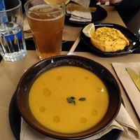 Pumpkin soup and ice tea at Veganaki in Athens