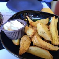 Chips with mayo type dip at Veganaki in Athens