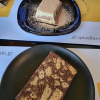 Tiramisu and kormos dessert at Veganaki in Athens