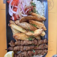 Souvlaki on a plate   at Veganaki in Athens