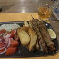 Vegan souvlaki with potatoes, tzatziki and vegetables   at Veganaki in Athens