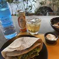 Avocado wrap and kombucha ginger lemon  at Veganaki in Athens