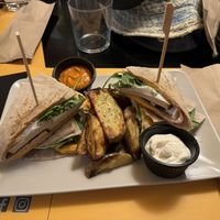 Smoked tofu club sandwich   at Veganaki in Athens