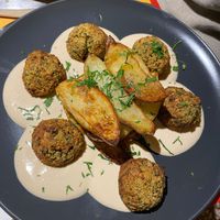 Keftedakia made from chickpeas with potatoes and tahini at Veganaki in Athens