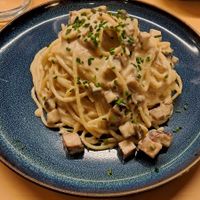 Vegan carbonara  at Veganaki in Athens