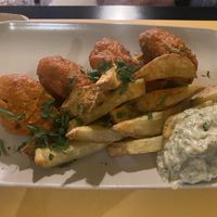“Meatballs” and air fry potatoes with Tzatziki Sauce.   at Veganaki in Athens