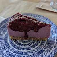 Ube cheesecake at Veganaki in Athens
