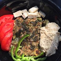 Falafel, hummus, tomato, vegan feta at Veganaki in Athens