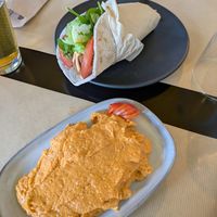 Cheddar starter and tempeh wrap at Veganaki in Athens