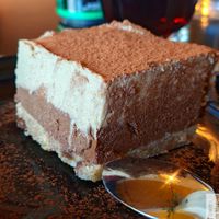 Tiramisu : Raw vegan treat made with cashews, walnuts, dates,
espresso, coconut oil, and maple syrup. at Veganaki in Athens