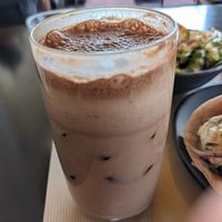 "hot" chocolate with ice cubes 😅 at Veganaki in Athens