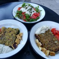 Pies and salad at Veganaki in Athens