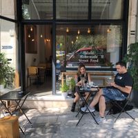outside the restaurant  at Veganaki in Athens