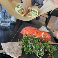 Tabuleh salad and falafel wrap at Veganaki in Athens
