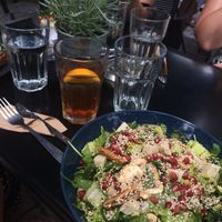 Gourmet salad and cinamonade at Veganaki in Athens