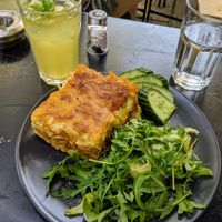 Pasticcio and lemonade at Veganaki in Athens