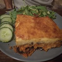 Delicious bechamel on this moussaka. at Veganaki in Athens