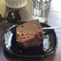 Delicious apple cake (humid inside and crunchy from the outside)  at Veganaki in Athens