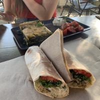 The spinach pie and falafel wrap! at Veganaki in Athens