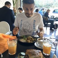 Baked vegan omelette and the very popular mousakka. So tasty. Both worth a try. at Veganaki in Athens