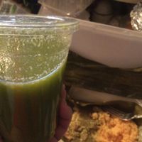 Green smoothie with vegan and mole tamales  at Yvolina's Tamales in Chicago