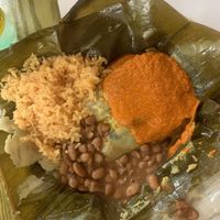 Vegan poblano cheese tamale dinner  at Yvolina's Tamales in Chicago