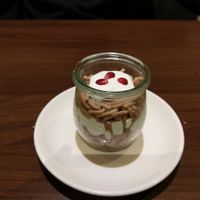 Vermicelli : chestnut specialty with cream and cranberries, original and delicious! at La Stella Nera in Berlin