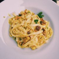 smoked tofu, garlic and turmeric pasta at La Stella Nera in Berlin