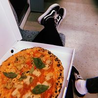 Mix of salame and olive pizza at La Stella Nera in Berlin