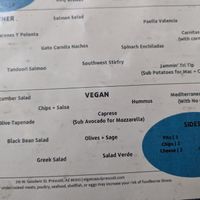 Pay no attention to the sides oval, just the VEGAN rectangle at El Gato Azul in Prescott