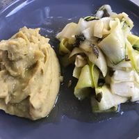 Sweet potato purée and marinated strips of zucchini at Joe's Place in Pico